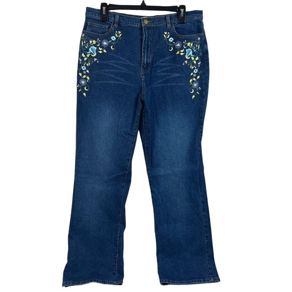 Jane Seymour Denim - Jane Seymour Singnature Denim Jeans Embroidered Floral Stretch Womens Size 14 MS